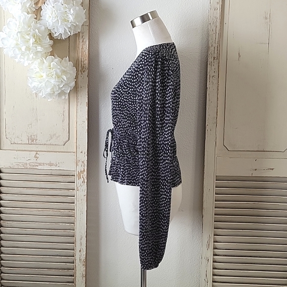 Zara black and white polka dot cinched waist front wrap top, women's size medium - Picture 5 of 9